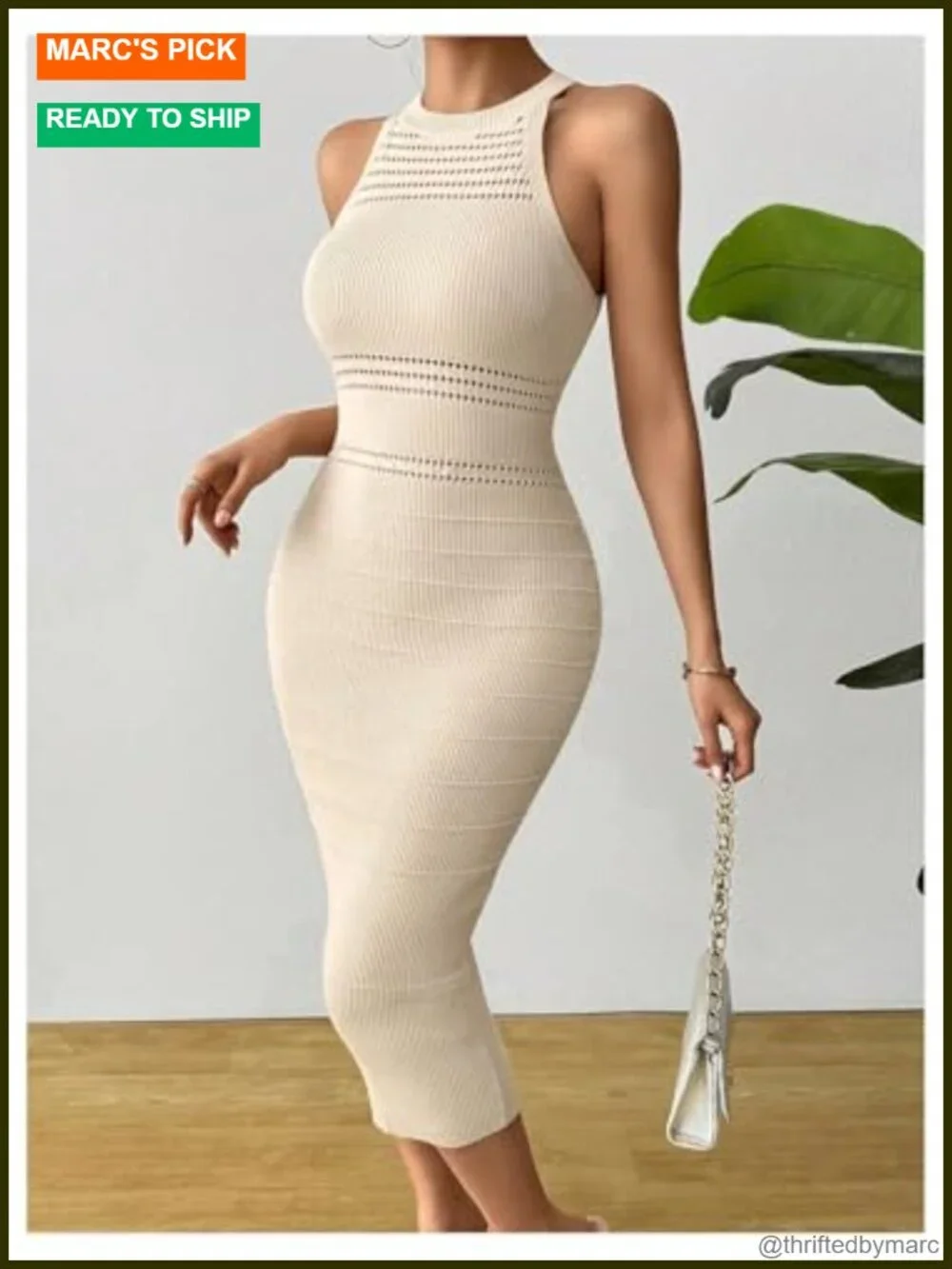 Halter Knit Midi Dress Sleeveless Bodycon Hollow Out
